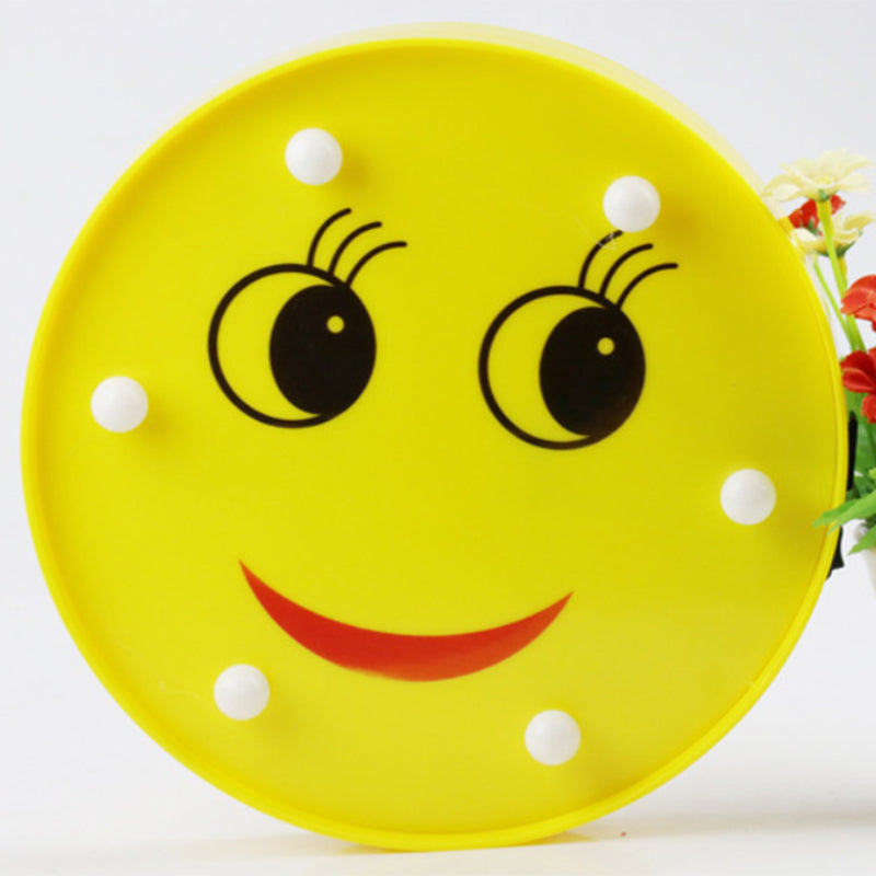 Funny Emoji Expression Wall Light Modernist Plastic Battery LED Yellow Nightstand Lamp