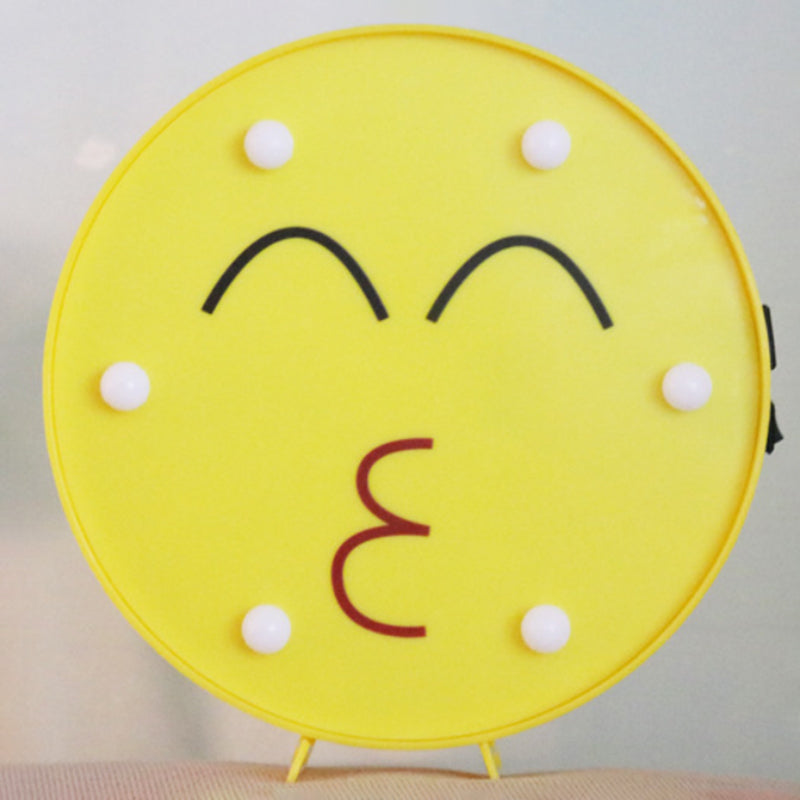 Funny Emoji Expression Wall Light Modernist Plastic Battery LED Yellow Nightstand Lamp