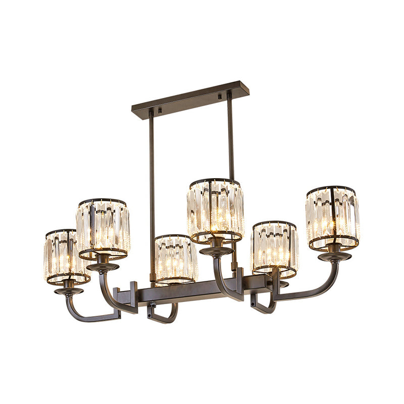 Cylindre Dining Room Island Lightture Classic Faceteted Crystal 7 Heads Black Pendant Lampe
