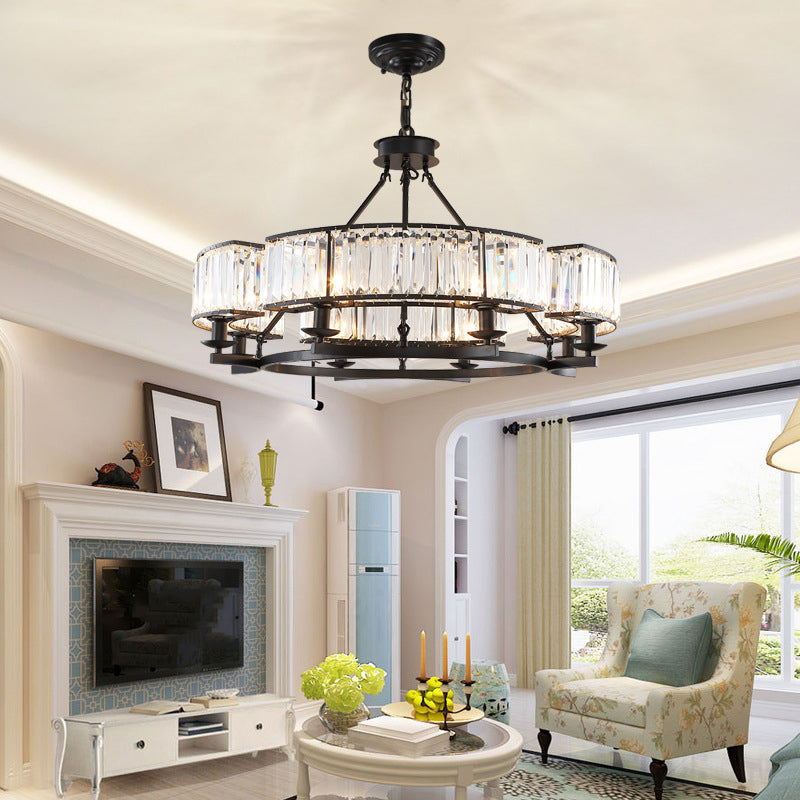 Beveled Crystal Circle Chandelier Lamp Classic Living Room LED Ceiling Suspension Light