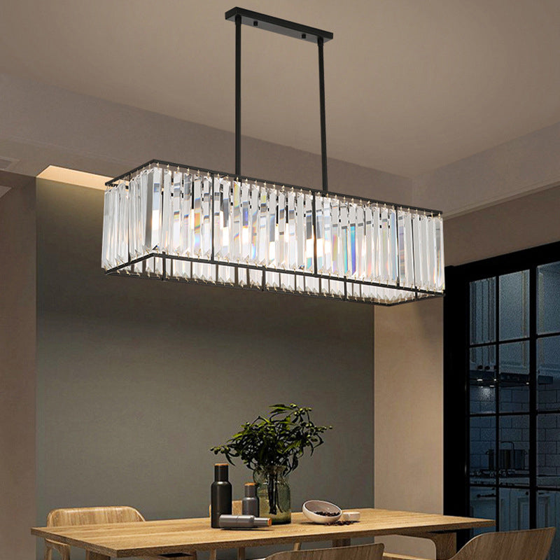 Clear Crystal Island Pendant Light Rectangle 3 Heads Traditional Suspension Lighting for Dining Room