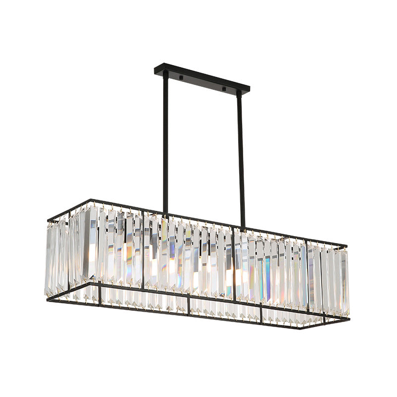 Clear Crystal Island Pendant Light Rectangle 3 Heads Traditional Suspension Lighting for Dining Room