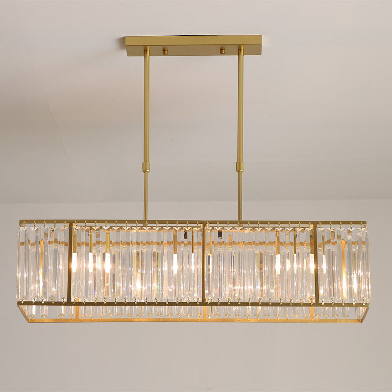 Clear Crystal Island Pendant Light Rectangle 3 Heads Traditional Suspension Lighting for Dining Room