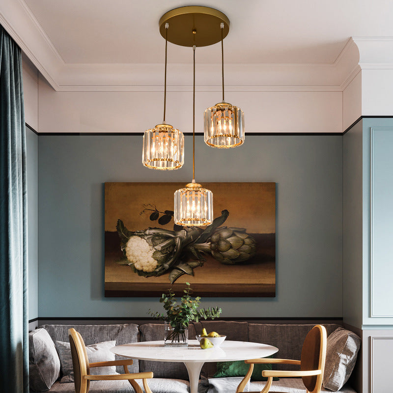 Crystal Geometrical Cluster Ciondolo tradizionale Lampada a soffitto a 3 luci della sala da pranzo