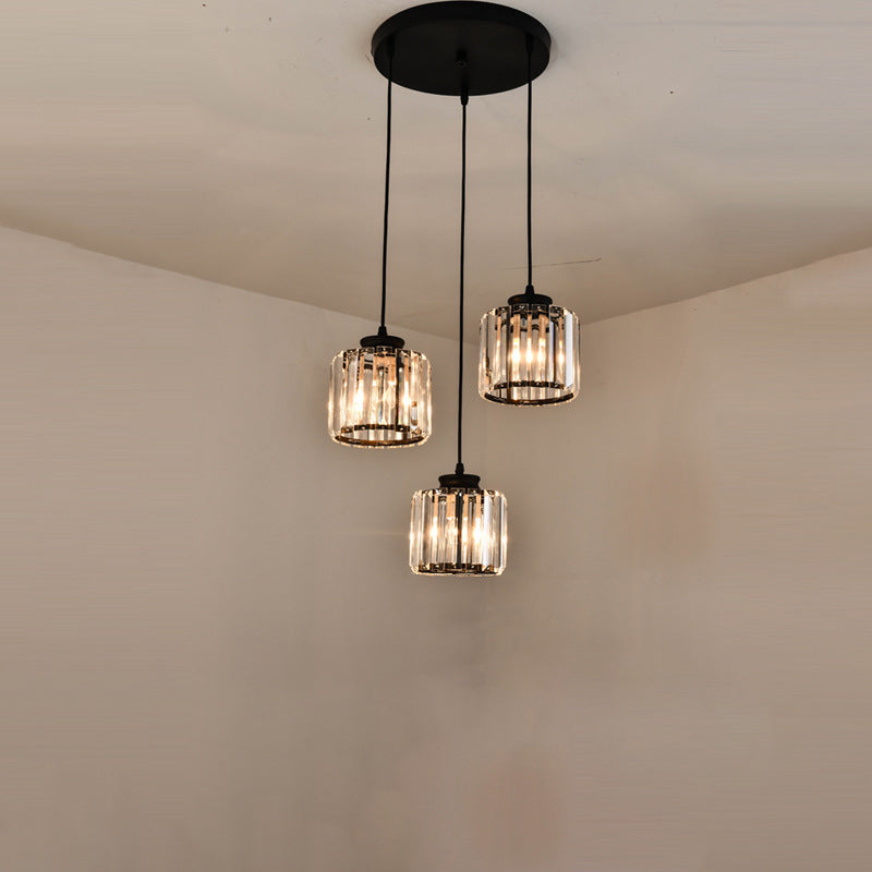 Crystal Geometrical Cluster Ciondolo tradizionale Lampada a soffitto a 3 luci della sala da pranzo