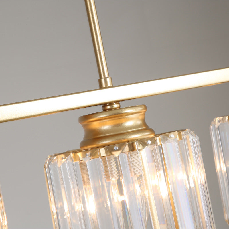 Country Cylinder Hanging Island Light Clear Crystal Pendant Lighting Fixture for Dining Room