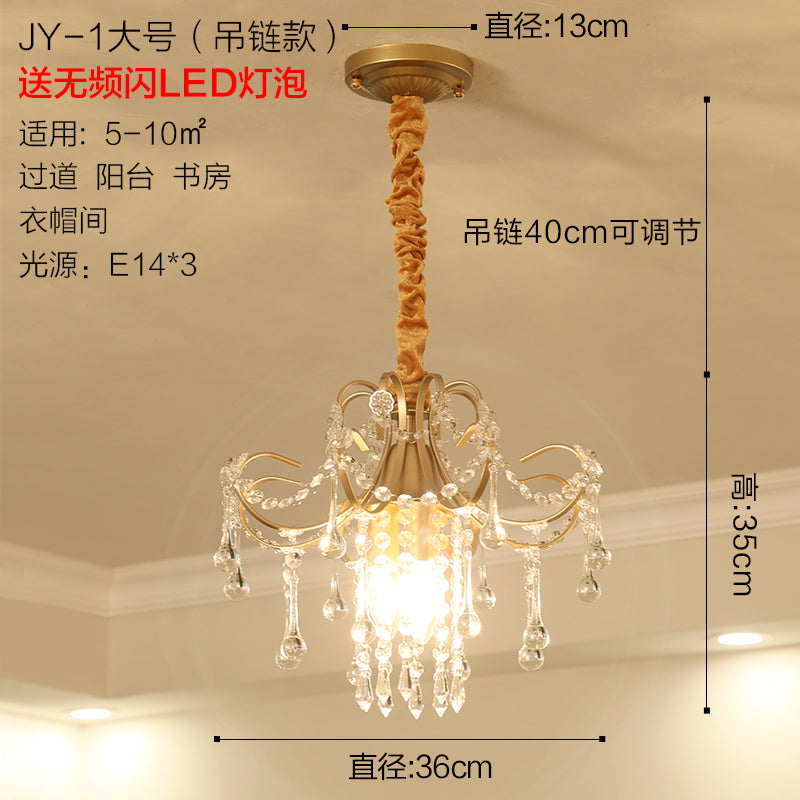 Brass 3 Bulbs Chandelier Light Fixture Traditional Metal Curved Pendant Lamp with Crystal Draping