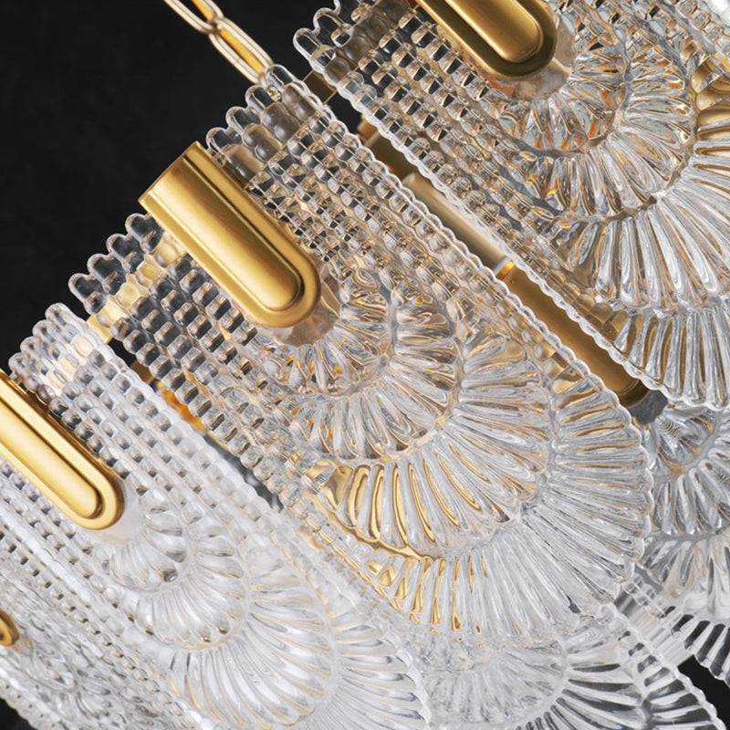 Lámpara de vidrio de vidrio de textura transparente festoneada Luz de lámpara de comedor clásico en latón