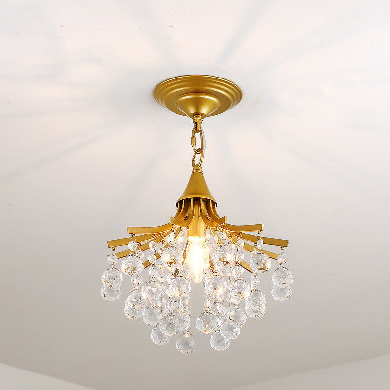 Metal Branch Semi Flush Mount Lighting Rural 1 Head Hallway Crystal Ceiling Light Fixture