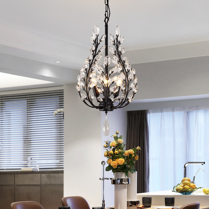 Iluminación de lámpara de lámpara rústica de 3 luces Luz de techo de cristal transparente en negro