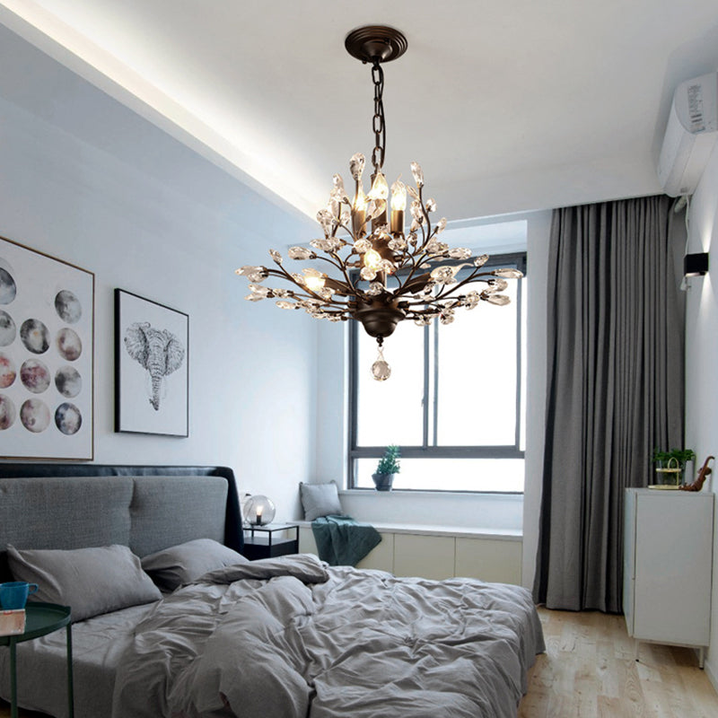 Rural Branching Pendant Chandelier Clear Crystal Hanging Ceiling Light for Living Room