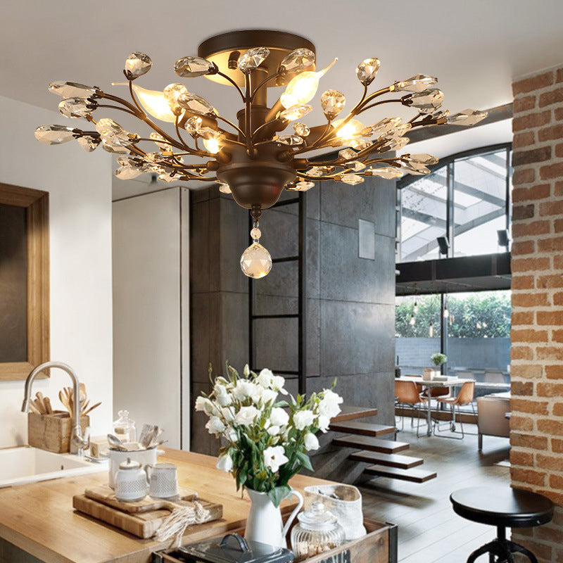 Crystal Branches Ceiling Chandelier Traditional Dining Room Pendant Lighting Fixture