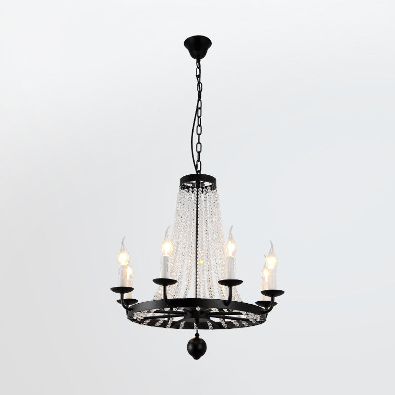 Crystal Chandelier Lighting Country Black Candelabra Living Room Pendant Light Kit with Candelabra Design