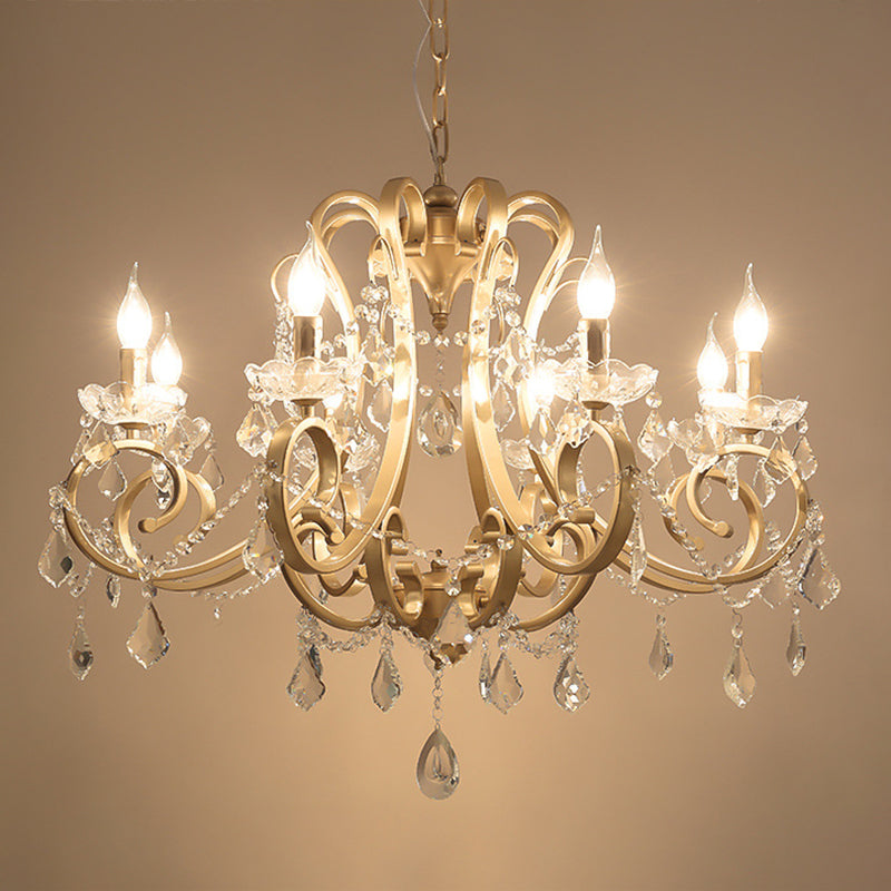 Traditional Swooping Arm Chandelier Metal Pendant Light Kit with Crystal Accent in Gold