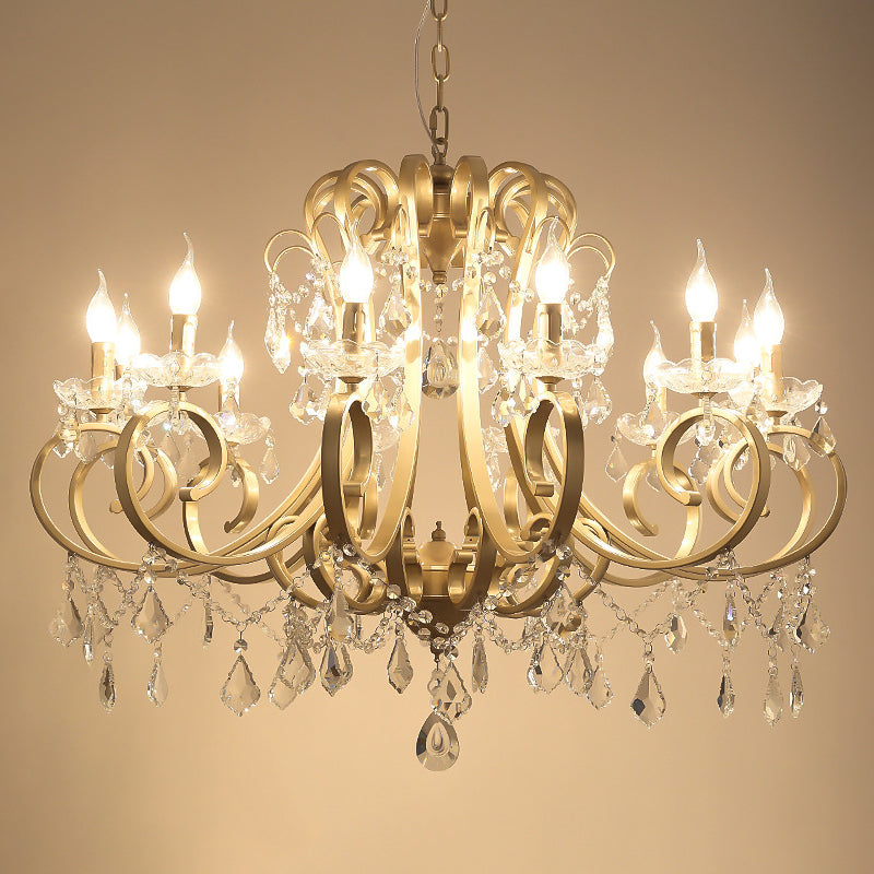 Traditional Swooping Arm Chandelier Metal Pendant Light Kit with Crystal Accent in Gold
