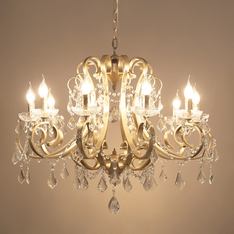 Traditional Swooping Arm Chandelier Metal Pendant Light Kit with Crystal Accent in Gold