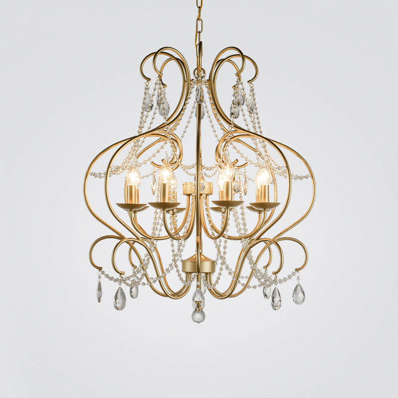 Gebogener Rahmen Metall Hanging Lamp Kit Klassiker 8 Lichter Wohnzimmer Kristall Kronleuchter Licht in Messing
