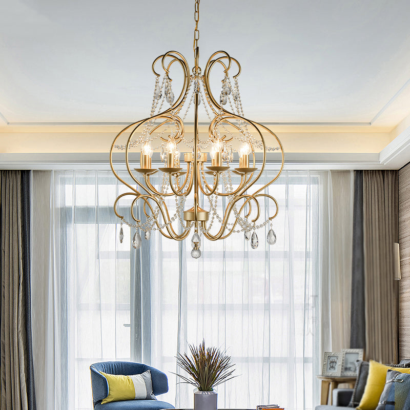 Gebogener Rahmen Metall Hanging Lamp Kit Klassiker 8 Lichter Wohnzimmer Kristall Kronleuchter Licht in Messing