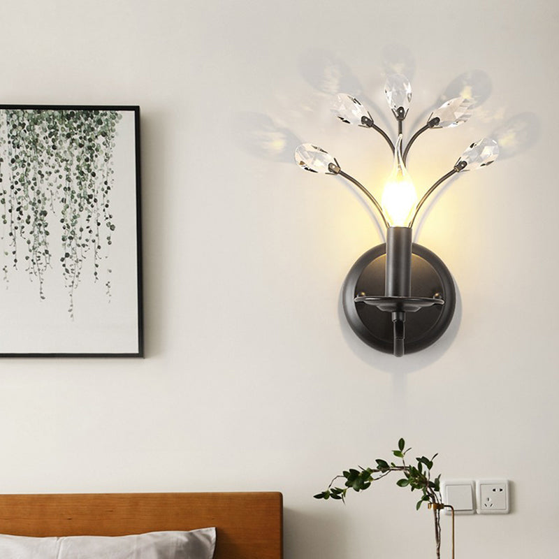 Metal Black Wall Light Fixture Candelabra 1 Bulb Traditional Wall Sconce with Crystal Accent