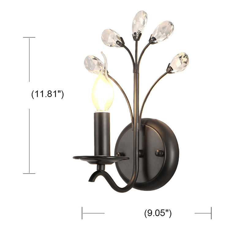 Metal Black Wall Light Fixture Candelabra 1 Bulb Traditional Wall Sconce with Crystal Accent