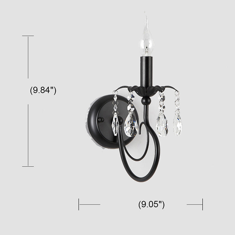 Luminaire mural noir métal candélabre 1 amplitume traditionnelle murs traditionnelle avec accent cristallin