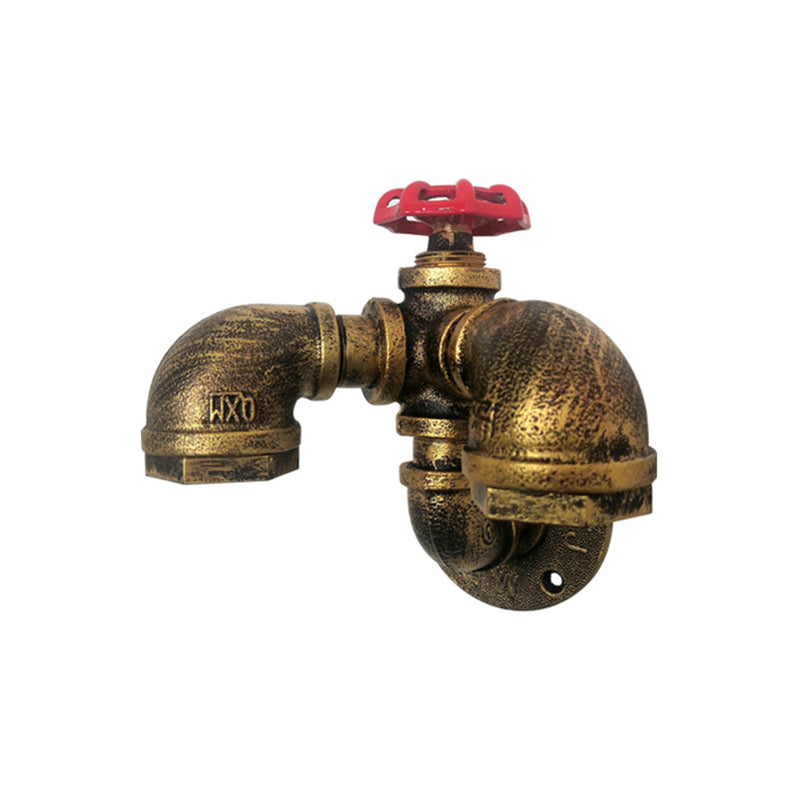 Curved Pipe Metal Wall Lighting Factory 2 Heads Dining Room Wall Light Sconce in Rust with Valve Decoration