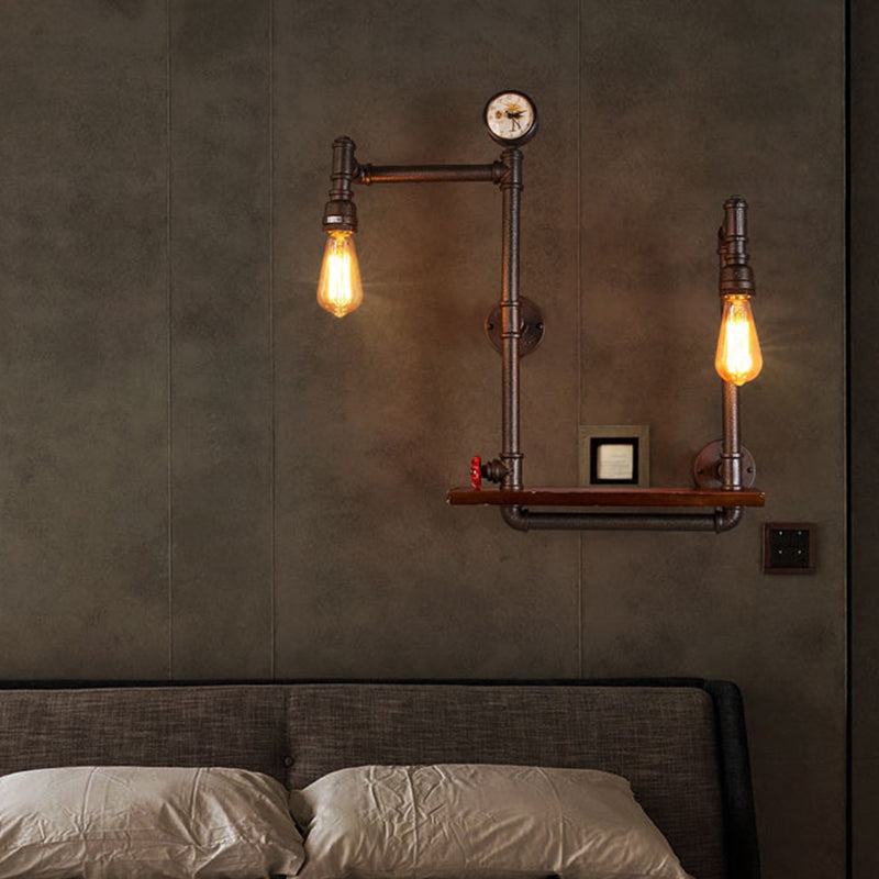 Metallic Geometry Pipe Wall Lighting Ideas Steampunk Dining Room Wall Mounted Light Fixture in Rust