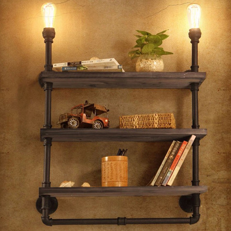 Metallic Geometry Pipe Wall Lighting Ideas Steampunk Dining Room Wall Mounted Light Fixture in Rust