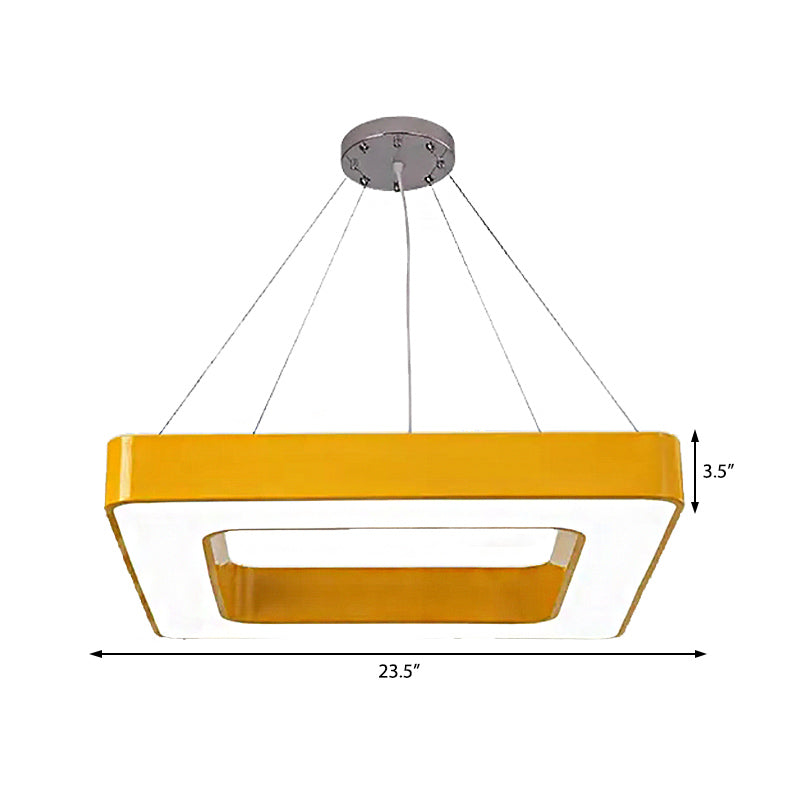 Red/Yellow/Blue/Green Square Pendant Lamp Kids Acrylic LED Chandelier Light Fixture in Third Gear/White Light for Bedroom