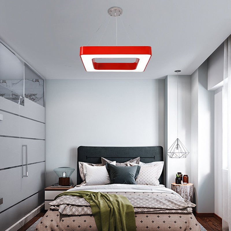 Red/Yellow/Blue/Green Square Pendant Lamp Kids Acrylic LED Chandelier Light Fixture in Third Gear/White Light for Bedroom