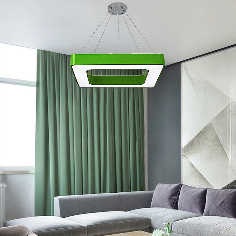 Red/Yellow/Blue/Green Square Pendant Lamp Kids Acrylic LED Chandelier Light Fixture in Third Gear/White Light for Bedroom