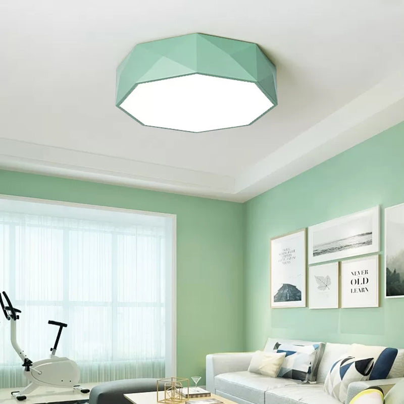 16"/20" Dia Pink/Yellow/Blue/Green Hexagon Ceiling Light Macaron Acrylic LED Flush Mount Light in Third Gear/Warm/White Light for Girls Bedroom
