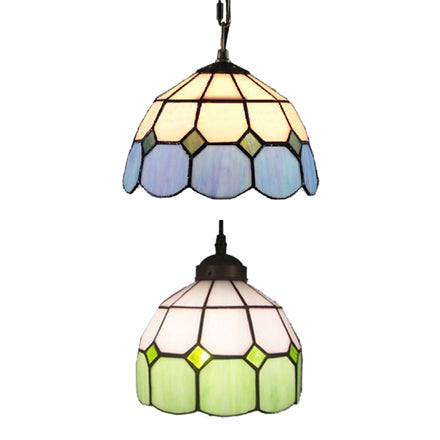 Single Head Dome Mini Pendant Tiffany Blue/Green Hand Rolled Art Glass Ceiling Light for Dining Room