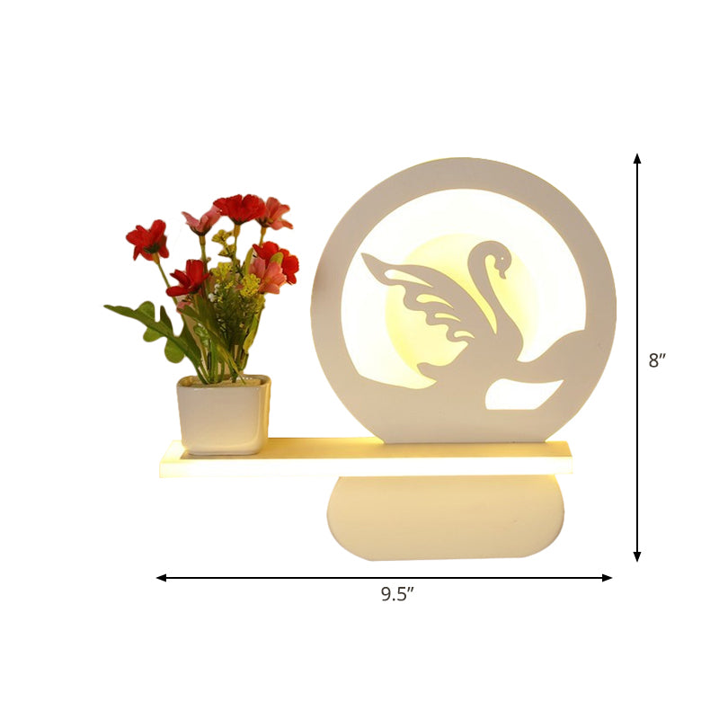 Study Room Big O Wall Lamp with Shelf Acrylic Romantic White Finish Sconce Light