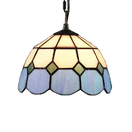 Single Head Dome Mini Pendant Tiffany Blue/Green Hand Rolled Art Glass Ceiling Light for Dining Room