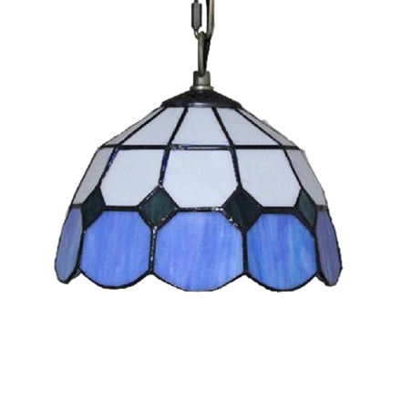 Single Head Dome Mini Pendant Tiffany Blue/Green Hand Rolled Art Glass Ceiling Light for Dining Room