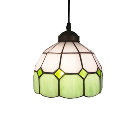 Single Head Dome Mini Pendant Tiffany Blue/Green Hand Rolled Art Glass Ceiling Light for Dining Room