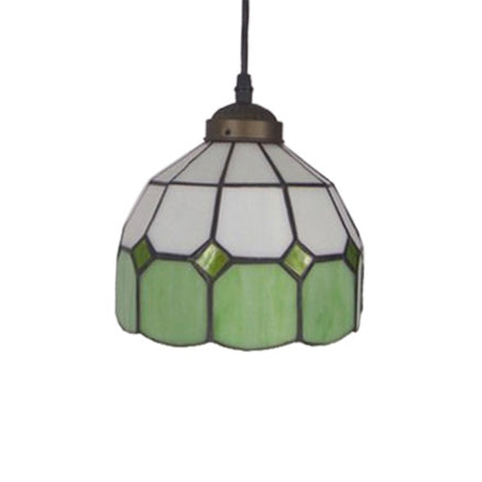 Single Head Dome Mini Pendant Tiffany Blue/Green Hand Rolled Art Glass Ceiling Light for Dining Room