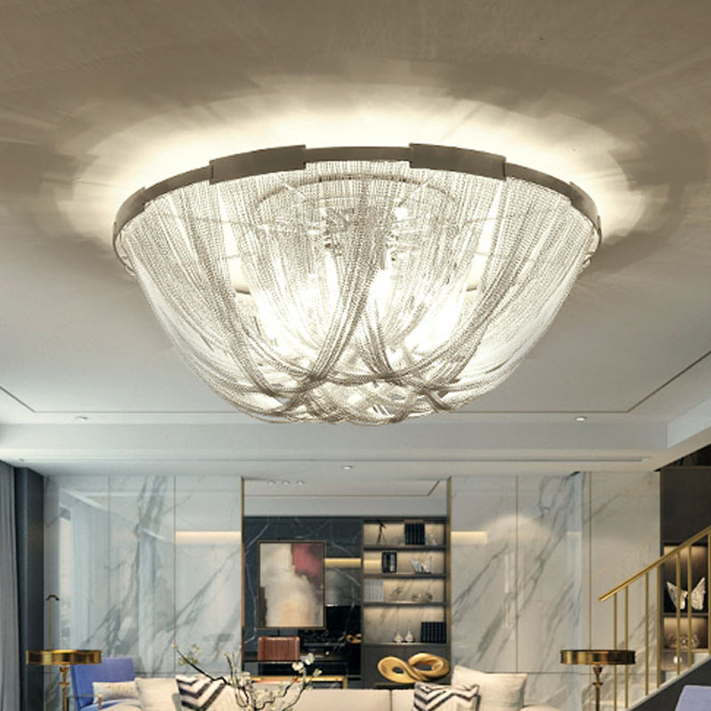 Nordic Bowl Flush Mount Aluminum Living Room Ceiling Light Fixture in Silver