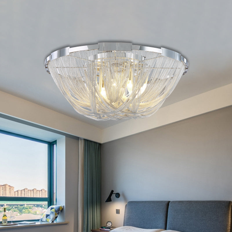 Nordic Bowl Flush Mount Aluminum Living Room Ceiling Light Fixture in Silver