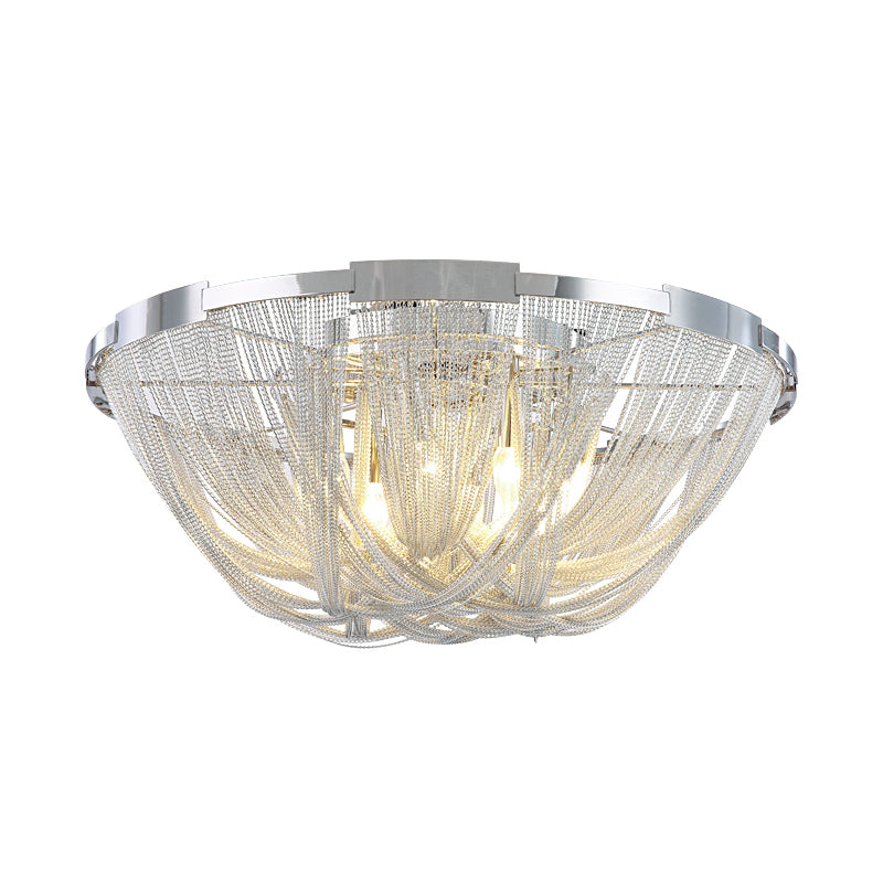 Nordic Bowl Flush Mount Aluminum Living Room Ceiling Light Fixture in Silver