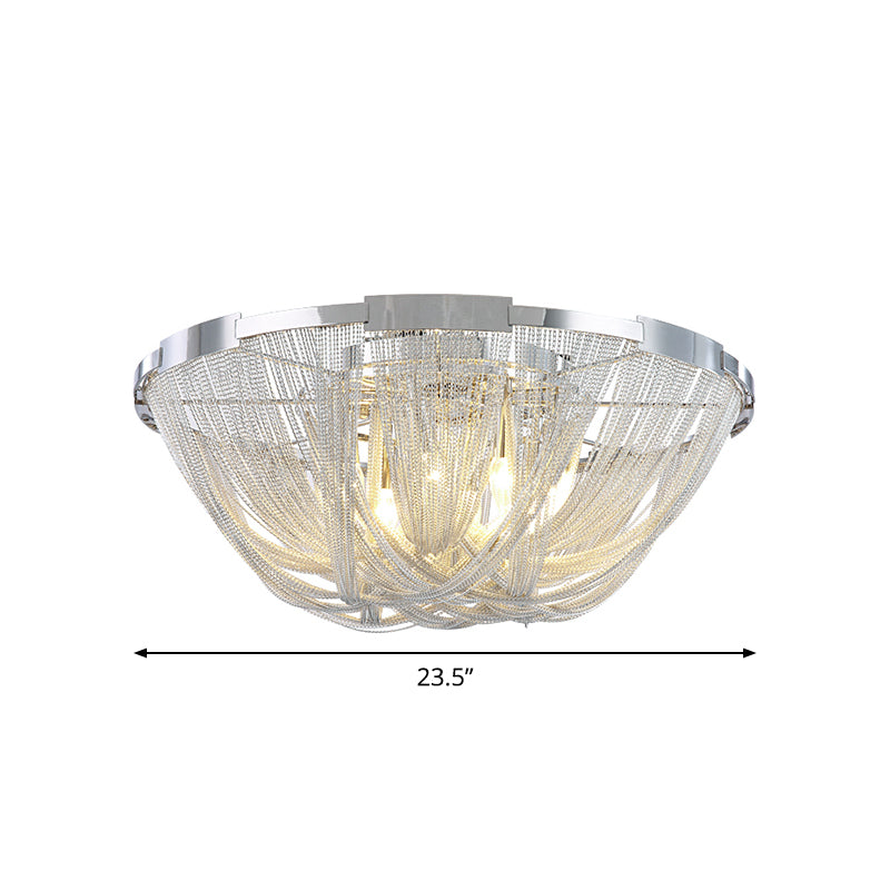 Nordic Bowl Flush Mount Aluminum Living Room Ceiling Light Fixture in Silver