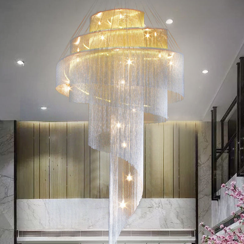 Aluminum Spiral Fountain Chandelier Minimalist LED Hanging Light Fixture for Living Room