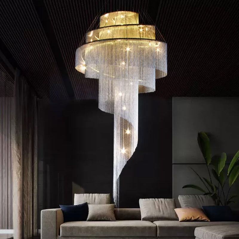 Aluminum Spiral Fountain Chandelier Minimalist LED Hanging Light Fixture for Living Room