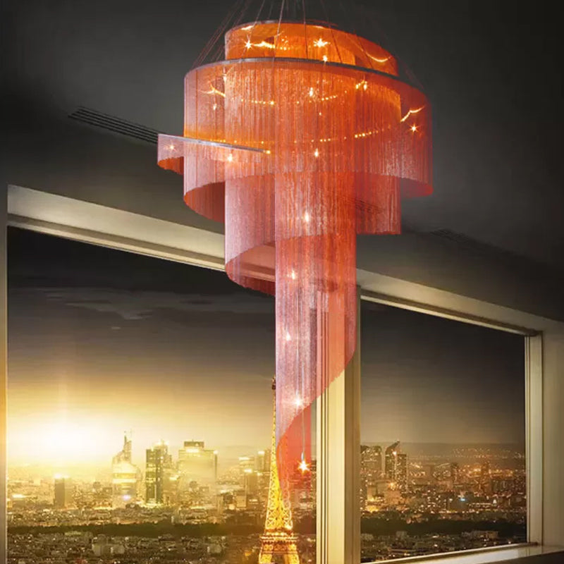 Aluminum Spiral Fountain Chandelier Minimalist LED Hanging Light Fixture for Living Room