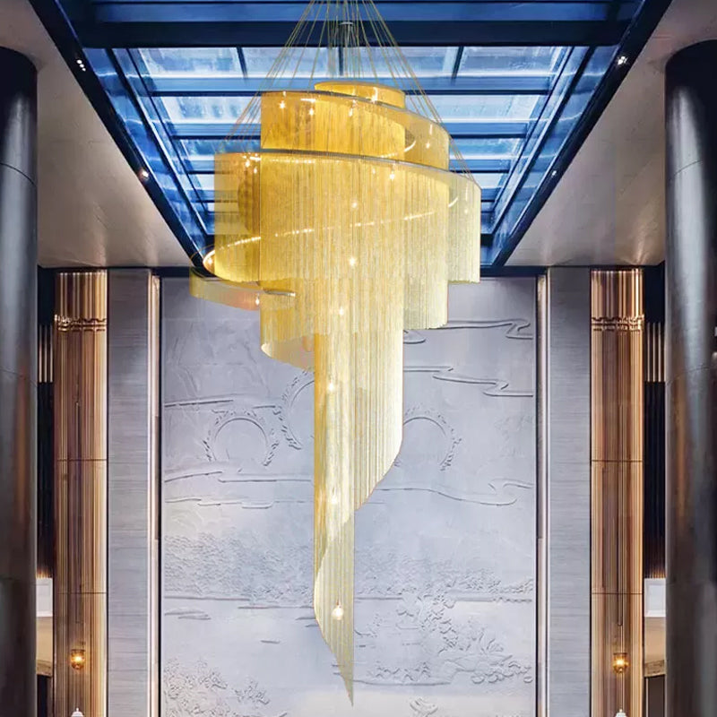 Aluminum Spiral Fountain Chandelier Minimalist LED Hanging Light Fixture for Living Room