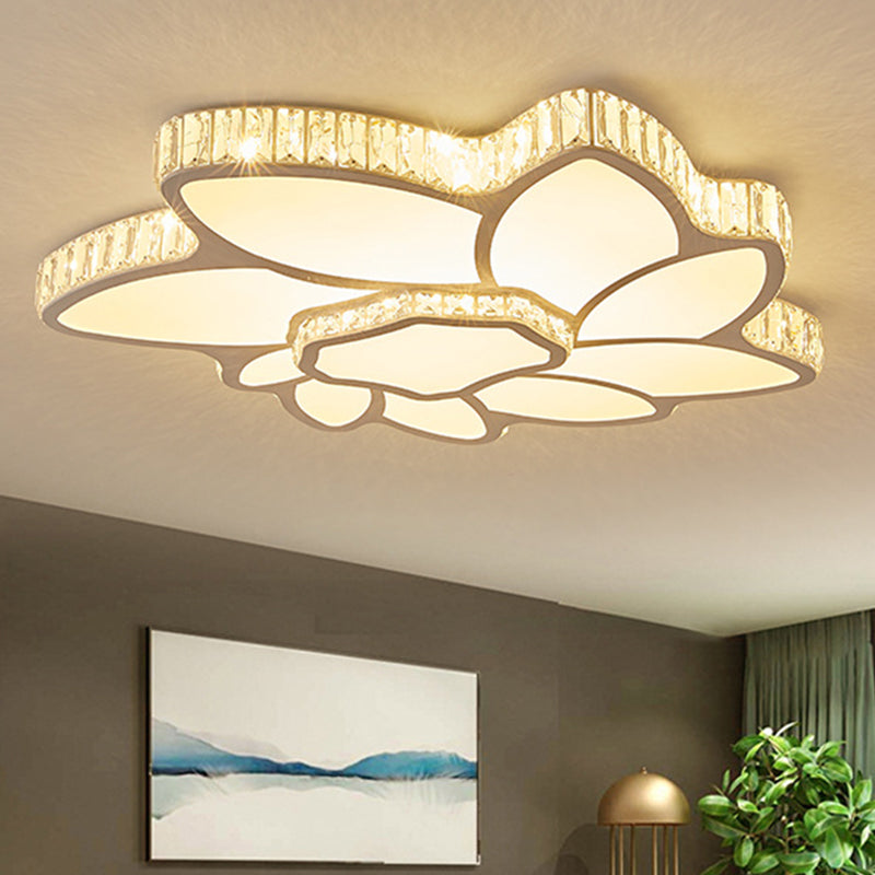 Living Room Clear Crystal LED Flush Light Minimalist Ceiling Lighting with Flower Acrylic Shade