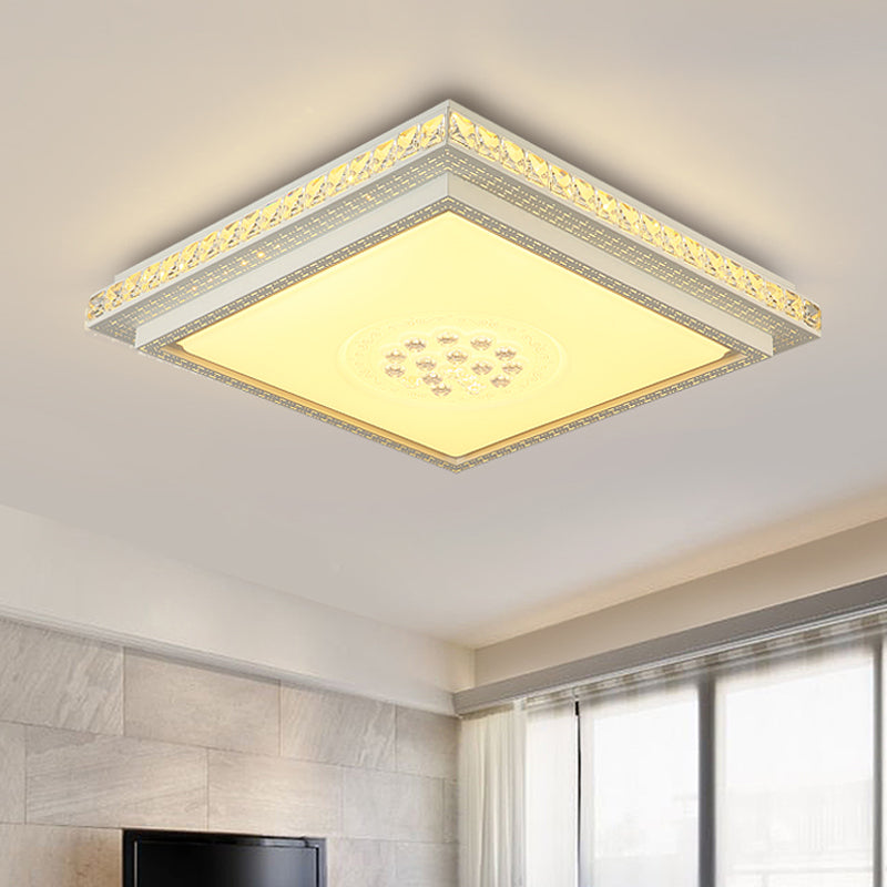 Tetragon Clear Crystal Flush Ceiling Light Modern LED White Flush Mount Lighting for Living Room