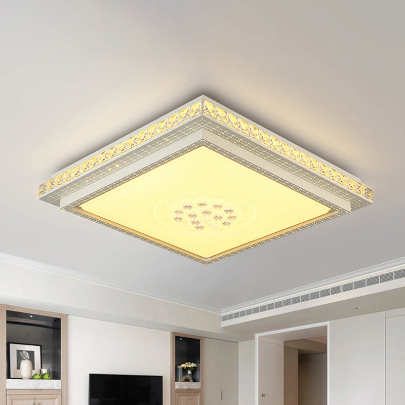 Tetragon Clear Crystal Flush Ceiling Light Modern LED White Flush Mount Lighting for Living Room