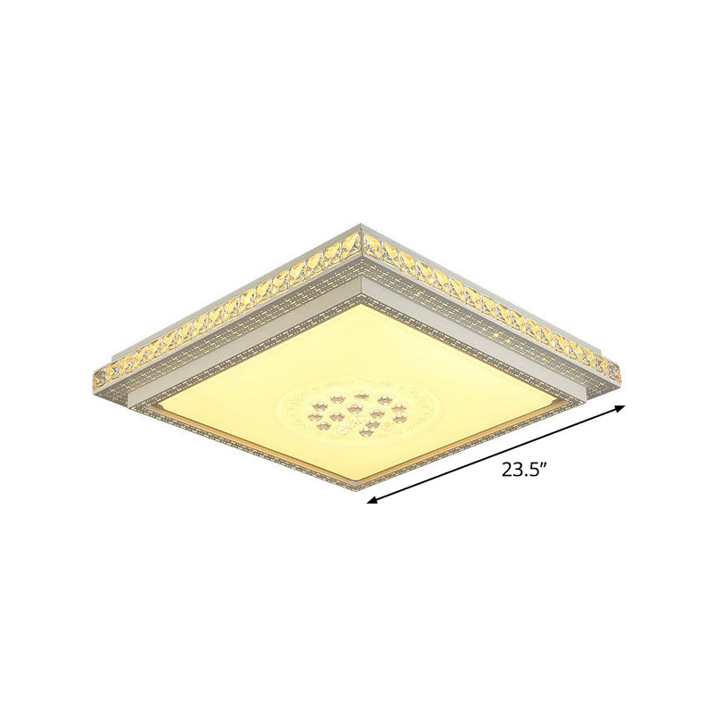 Tetragon Clear Crystal Flush Ceiling Light Modern LED White Flush Mount Lighting for Living Room
